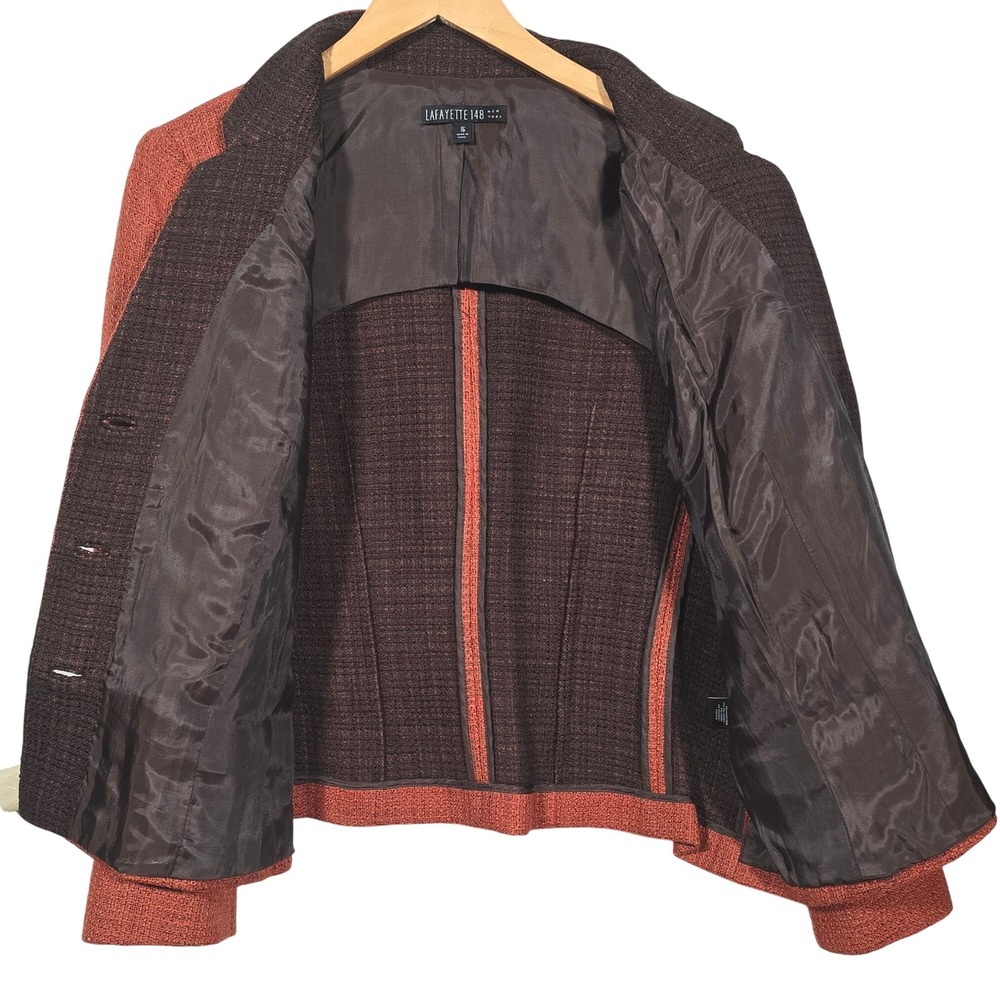 Lafayette 148 New York Textured Blazer Amber Orange Women's Size‎ 16 Wool Blend - Picture 5 of 10